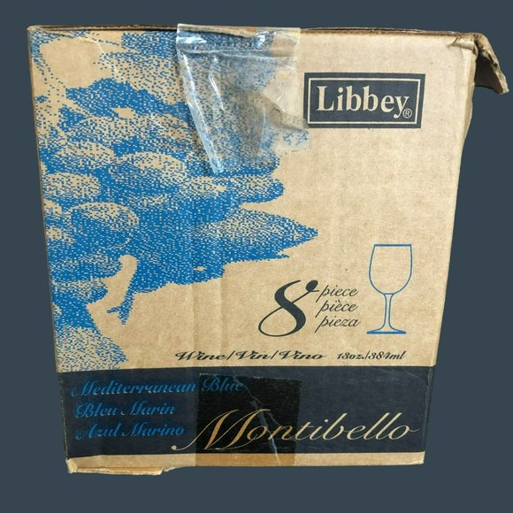 NOS Libbey NIB Set of 8 Montibello Mediterranean Blue 13oz Wine Glasses - Picture 3 of 5